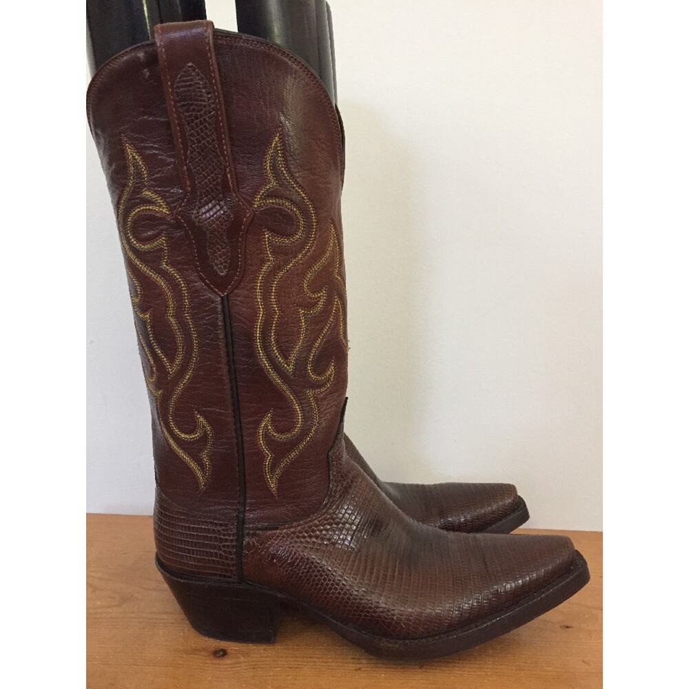 Black Jack Handmade Ring Lizard Chocolate Goat Leather Cowgirl Boots 5.5B 35.5